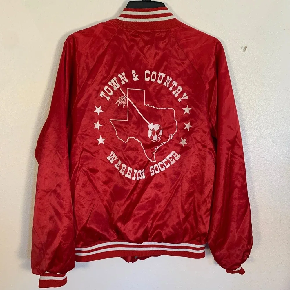 Vintage Hartwell Texas Warrior Soccer‎ Satin Varsity Jacket USA M Town Country